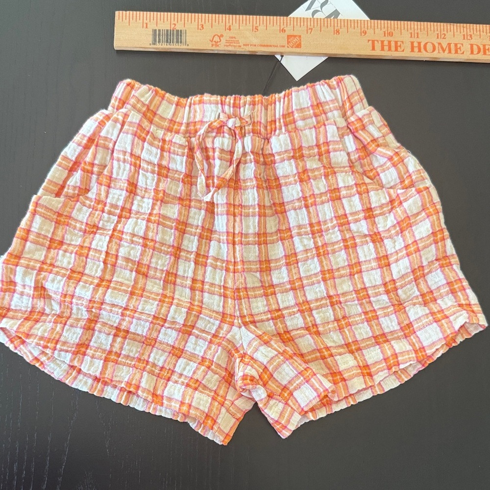 Zara Girls  White and Orange Plaid Casual Shorts 6